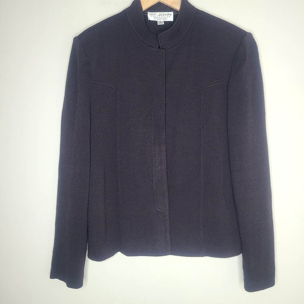 St. John Collection Women's Brown Long Sleeve Button Front Jacket Size 14 Knit